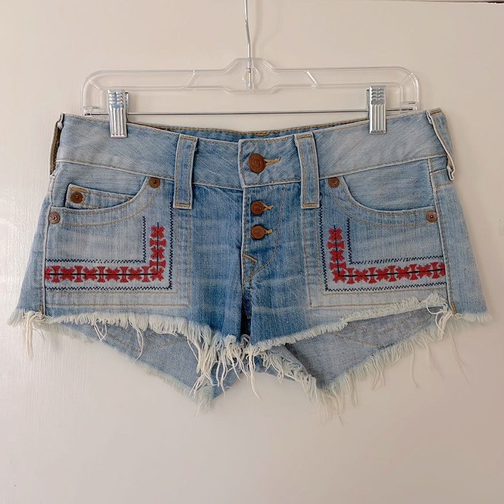 True Religion Faye Embroidered Jean Shorts 27